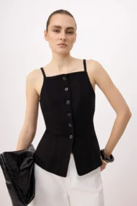 TRENDYOLMİLLA Black Medium Flexible Fitted DENIM Vest - Image 3