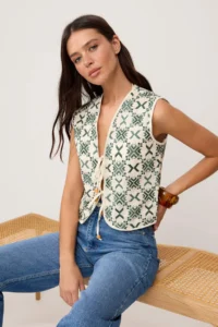 TRENDYOLMİLLA Green Geometric Patterned  Embroidered Weaving Vest - Image 2