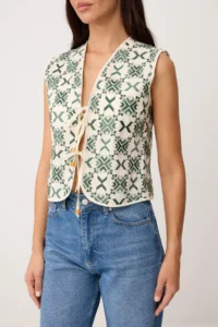 TRENDYOLMİLLA Green Geometric Patterned  Embroidered Weaving Vest - Image 3