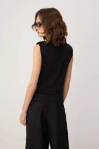 TRENDYOLMİLLA Black Fitted Shirt Collar buttoned buttoned Scuba Crepe Knitting Vest - Image 4