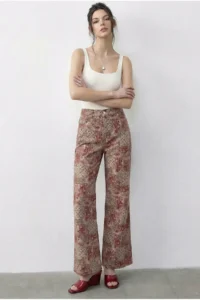 Bianco Lucci Women's Vintage Pattern High Waist Denim Trousers
