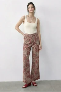 Bianco Lucci Women's Vintage Pattern High Waist Denim Trousers - Image 2