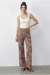 Bianco Lucci Women's Vintage Pattern High Waist Denim Trousers - Image 4
