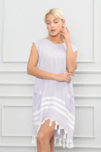 My-o Women's Peshtemal Cotton Beach Dress 100% Cotton, authentic Lilac - Diamond Pattern