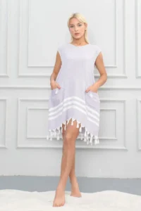 My-o Women's Peshtemal Cotton Beach Dress 100% Cotton, authentic Lilac - Diamond Pattern - Image 2