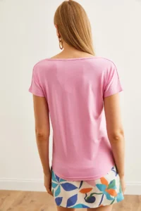 Olalook Women's Candy Pink Collar Lace Loose Viscose Blouse - Image 2