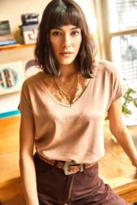 Olalook Women's Beige Collar Lace Casual Viscose Blouse - Image 3