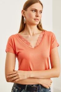 Olalook Women's Melon Collar Lace Loose Viscose Blouse - Image 3