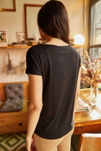 Olalook Women's Black Collar Lace Casual Viscose T-Shirt - Image 4