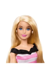 Barbie 's 65th Anniversary Doll and accessories, doll with blonde hair and pink striped dress HTH66 - Image 2