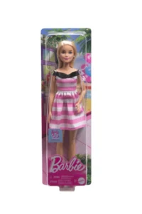 Barbie 's 65th Anniversary Doll and accessories, doll with blonde hair and pink striped dress HTH66 - Image 3