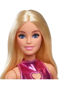 Barbie Blonde-haired Barbie Fashionistas doll with heart-detailed metallic pink mini dress HYT88 - Image 2