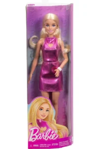 Barbie Blonde-haired Barbie Fashionistas doll with heart-detailed metallic pink mini dress HYT88 - Image 4