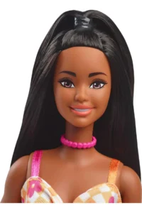 Barbie Black haired Barbie Fashionistas doll with checkered and floral midi dress HYT91 - Image 2