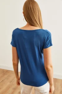 Olalook Women's Indigo Collar Lace Loose Viscose Blouse - Image 2