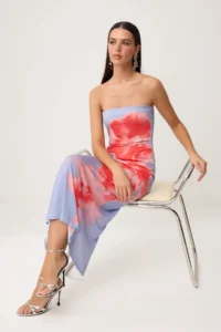 TRENDYOLMİLLA Multicolored Floral Printed Tulle Lined Maxi Dress - Image 2