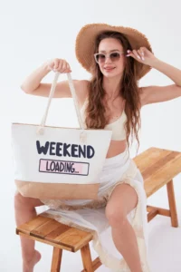 MENUSE ÇANTA Women's Beach Bag Patterned Beach Bag Daily Shoulder Bag - Image 5