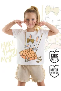 Denokids Happy Rabbit Ruffle Girls Summer T-shirt Glitter Shorts Set