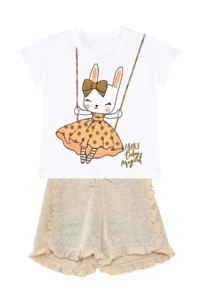 Denokids Happy Rabbit Ruffle Girls Summer T-shirt Glitter Shorts Set - Image 3
