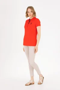 US Polo Assn. Women Red Basic Polo Shirt Collar T-Shirt - Image 4
