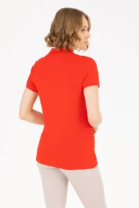 US Polo Assn. Women Red Basic Polo Shirt Collar T-Shirt - Image 5