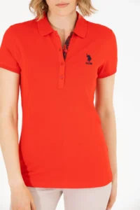 US Polo Assn. Women Red Basic Polo Shirt Collar T-Shirt - Image 6