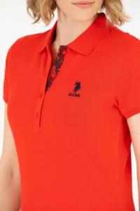 US Polo Assn. Women Red Basic Polo Shirt Collar T-Shirt - Image 7
