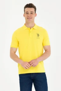 US Polo Assn. Men Dark Yellow Polo Shirt Collar T-Shirt - Image 3