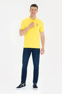 US Polo Assn. Men Dark Yellow Polo Shirt Collar T-Shirt - Image 4