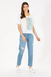US Polo Assn. Women Light Blue Mom High Waist Fit Jeans Pants
