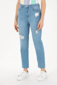 US Polo Assn. Women Light Blue Mom High Waist Fit Jeans Pants - Image 2