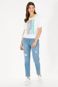 US Polo Assn. Women Light Blue Mom High Waist Fit Jeans Pants - Image 3