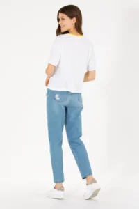 US Polo Assn. Women Light Blue Mom High Waist Fit Jeans Pants - Image 4