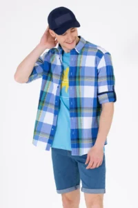 US Polo Assn. Men Checkered Saks Blue Shirt - Image 2