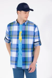 US Polo Assn. Men Checkered Saks Blue Shirt - Image 3