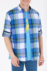 US Polo Assn. Men Checkered Saks Blue Shirt - Image 7