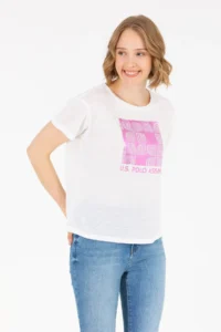 US Polo Assn. Women Ecru Crew Neck T-Shirt