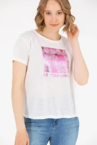 US Polo Assn. Women Ecru Crew Neck T-Shirt - Image 3