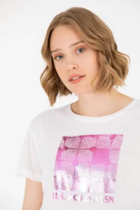 US Polo Assn. Women Ecru Crew Neck T-Shirt - Image 4