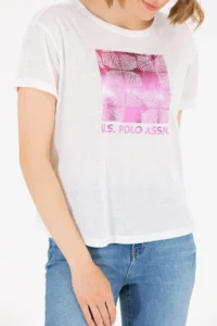 US Polo Assn. Women Ecru Crew Neck T-Shirt - Image 6