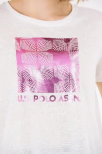 US Polo Assn. Women Ecru Crew Neck T-Shirt - Image 7