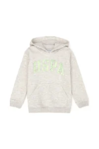 US Polo Shirt Assn. Kids BEIGE Melange Basic Hooded Sweatshirt - Image 2