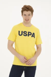 US Polo Shirt Assn. Men Regular Fit Crew Neck Yellow Basic T-Shirt
