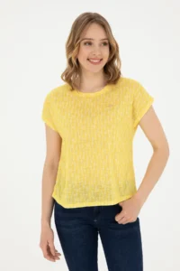 US Polo Assn. Women Yellow Crew Neck T-Shirt - Image 3