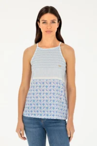 US Polo Assn. Women Light Blue Sleeveless Crew Neck T-Shirt
