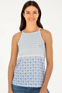 US Polo Assn. Women Light Blue Sleeveless Crew Neck T-Shirt - Image 3