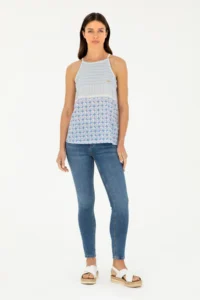 US Polo Assn. Women Light Blue Sleeveless Crew Neck T-Shirt - Image 4
