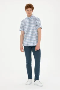 US Polo Assn. Men Saks Blue Short Sleeve Shirt - Image 4