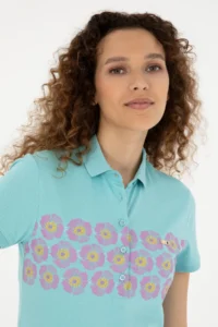 US Polo Assn. Women MINT Polo Shirt Collar T-Shirt - Image 2
