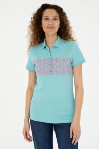 US Polo Assn. Women MINT Polo Shirt Collar T-Shirt - Image 3